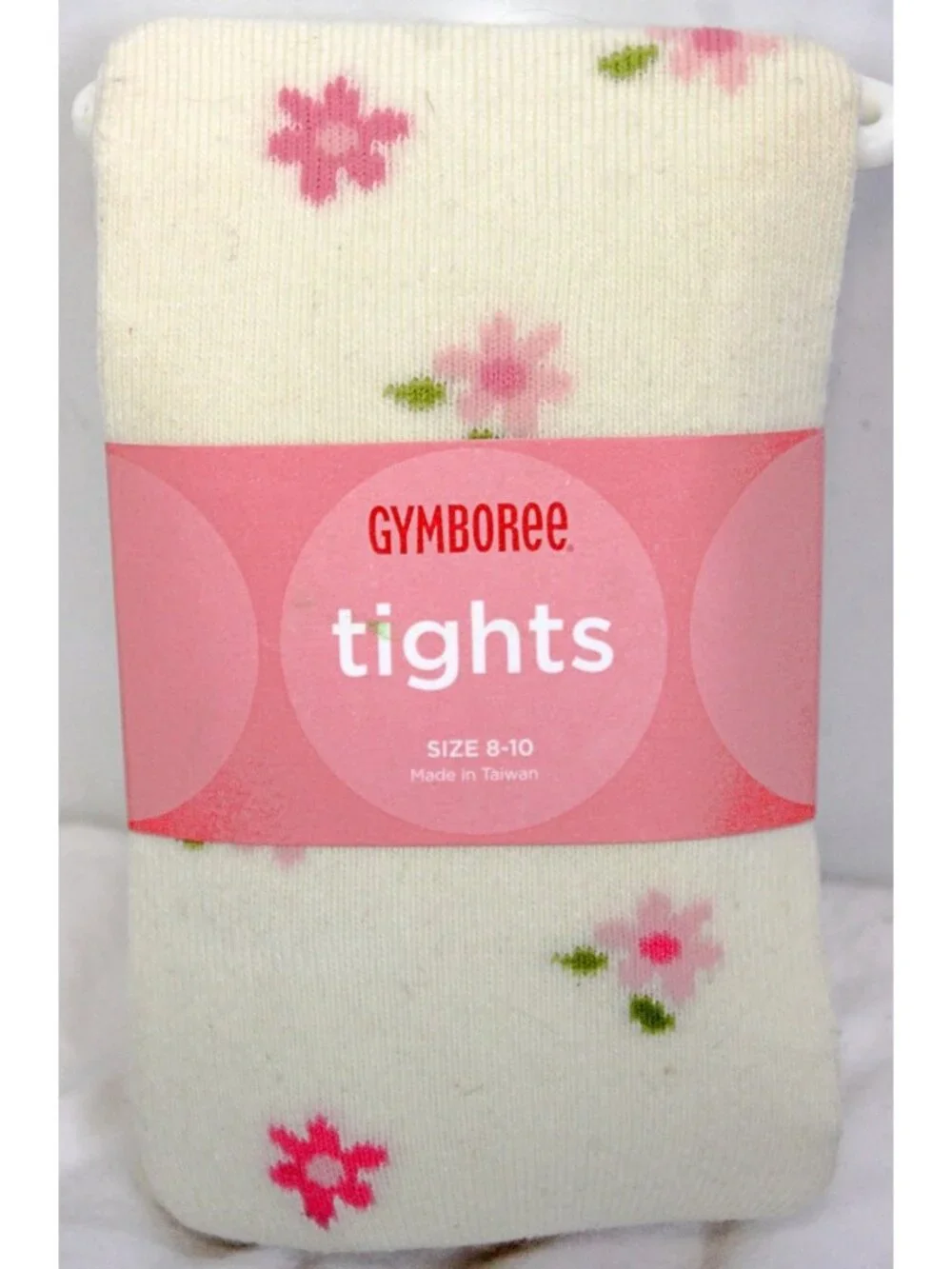 2006 Gymboree Park City Luxe Tights sz 8-10 White with Pink Flowers Footed